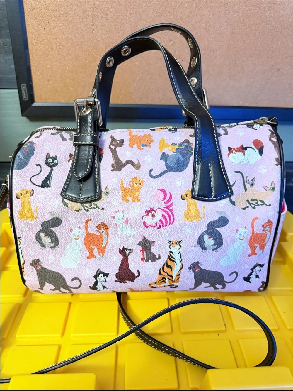 Dooney & Bourke Pink Cat Print Satchel with Black Trim